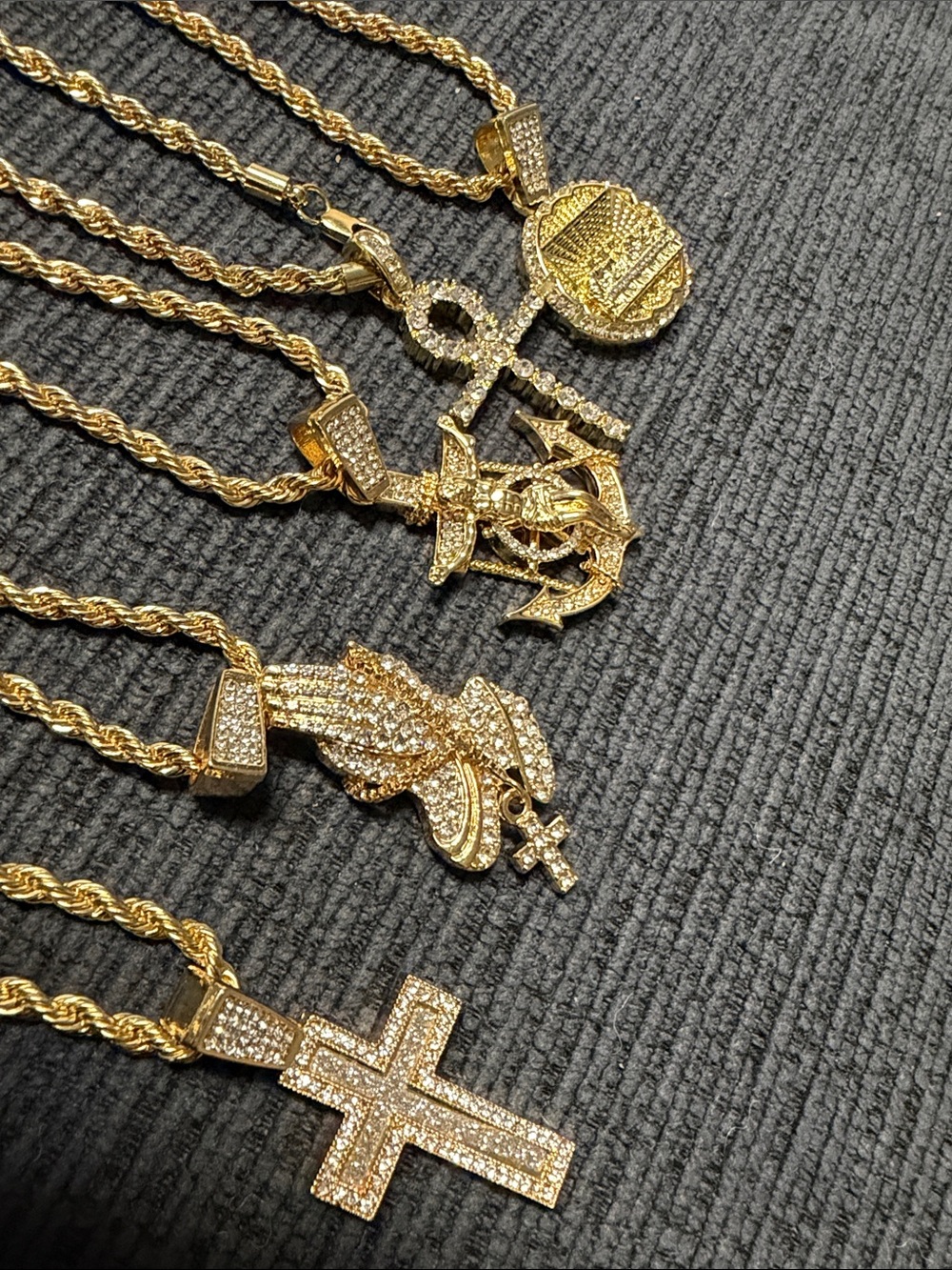 Gold-Plated Pavé Cross & Pendant Necklace Set - Women's Fashion Jewelry